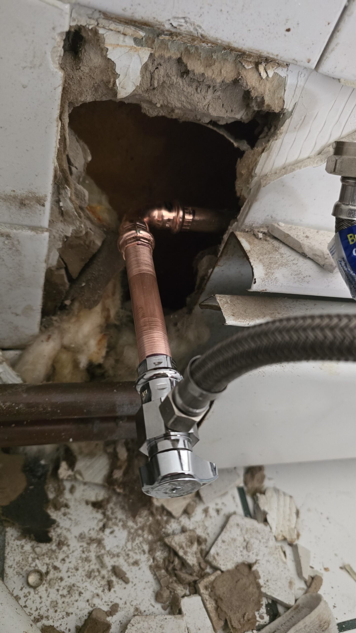 Plumbing leak repair with new copper and shutoff valve Orange County NY
